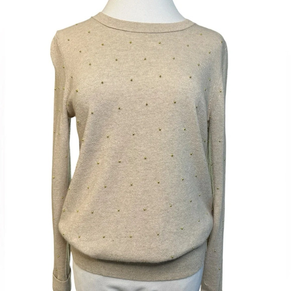Banana Republic Sweaters - Banana Republic Wool Cashmere Blend Sweater Tan Oatmeal Gold Beads